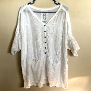 Johnny Was Pete & Greta oversized silk and cotton boxy tee sz med
